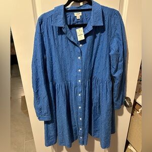 J. Crew Light Blue Embroidered Shirt Dress